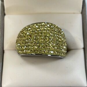 Yellow Rhinestones Steel Ring Sz 7 3/4